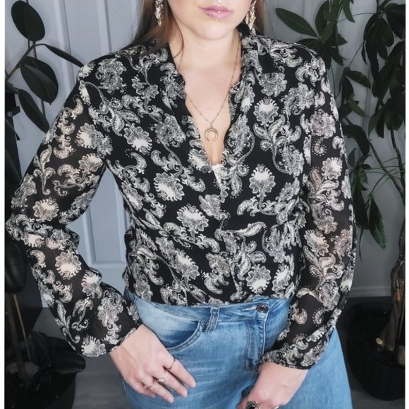 Vintage Black & White Classic Paisley Blouse - Picture 1 of 3